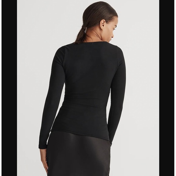 Madewell NEW NWT Womens XS Black Twist Front Long Sleeve Tee T Shirt V Neck - Picture 2 of 10